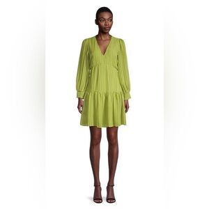 Maison Tara Pleated Puff-Sleeve Chiffon Mini Dress
